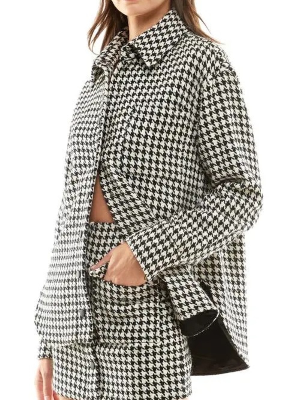 WAYF Black & White Houndstooth Snap Front Overshirt Jacket NWT